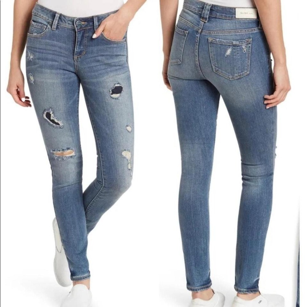 Slink Jeans Curvy Skinny Distressed Denim Medium‎ Wash Ripped Jeans Size 8 29